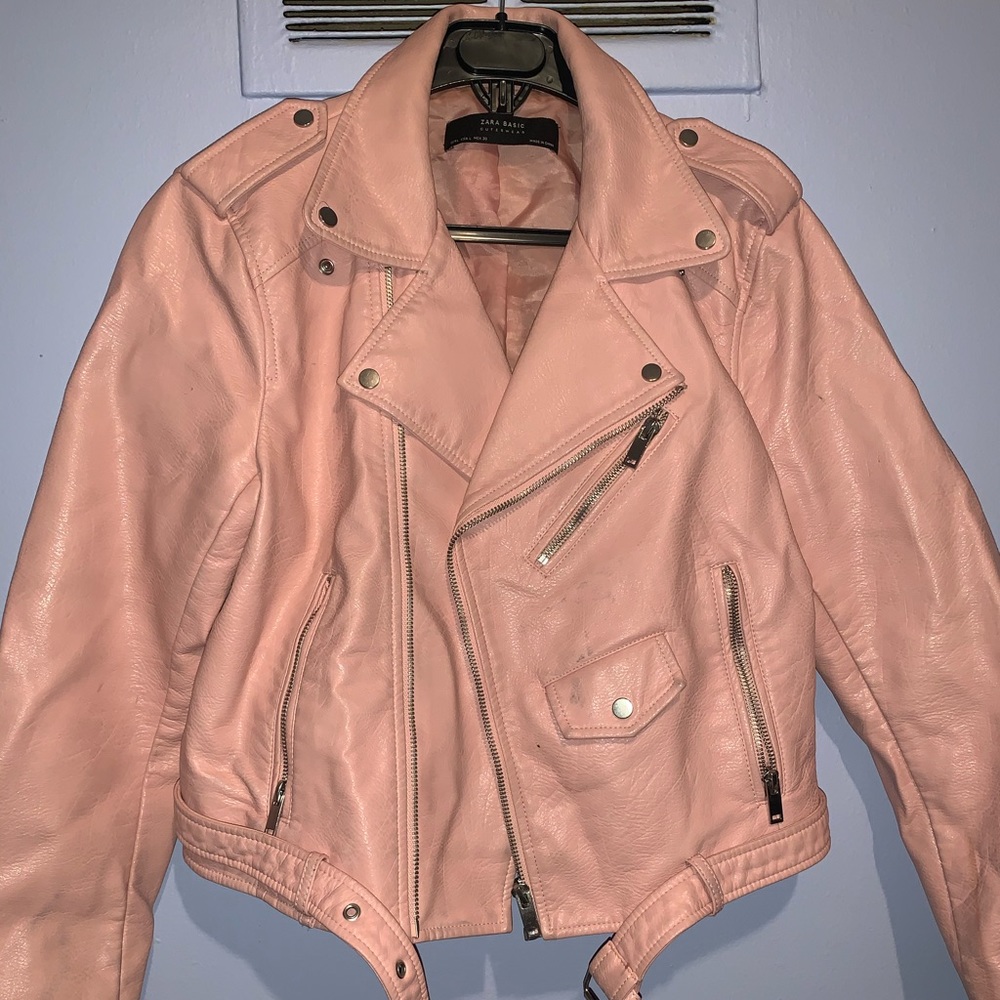 Zara baby pink leather jacket motorcycle jacket